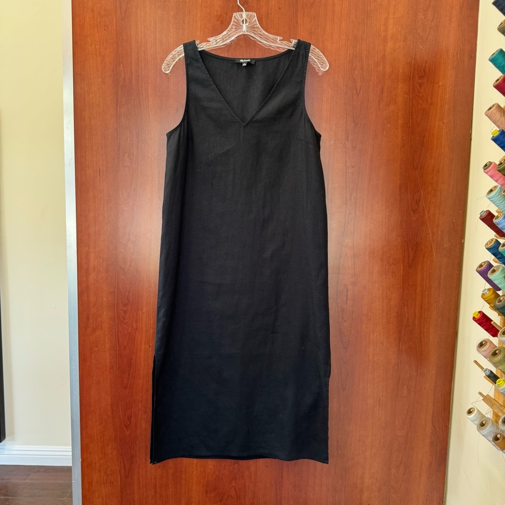 Madewell Sheath Dress Size Small Linen Cotton Blend Washable Side Slits Midi AC